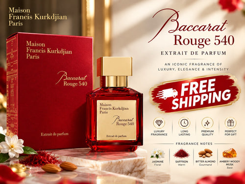 Baccarat Rouge 540 Extrait de Parfum red bottle and luxury red packaging