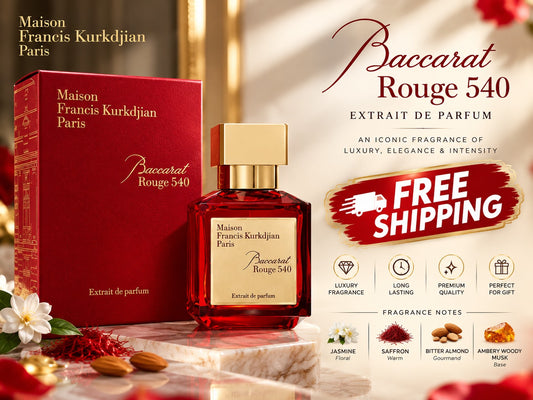 Baccarat Rouge 540 Extrait de Parfum red bottle and luxury red packaging