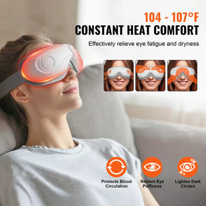 Eye Massager with Heat, Heated Eye Massage Mask with 5 Modes and Bluetooth Music, 180° Foldable Eye Care Massager for Migraines, Eye Strain, Dark Circles, Ideal Gift for Mom/Dad, White
